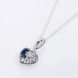 925 Sterling Silver Sparkling Blue Moon and Stars Heart Necklace Chain For Women Men Fit Pandora Style Necklaces Christmas Gift Jewellery 399232C01-50