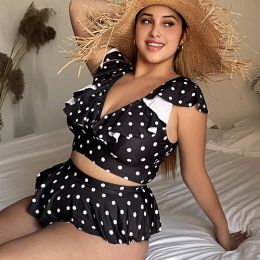 Plus Size Polka Dot Ruffles Bikini Women Swimsuit Sexy Plus Size Swimwear XL-XXXXL