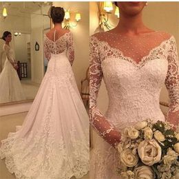 New Style V Neck Lace Mermaid Wedding Dresses Sheer Back Long Sleeve Bride Wedding Gowns White Party Dress Vestidos De Noiva