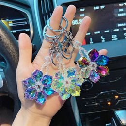 Keychains Colourful Crystal Small Snowflakes Pendant Keychain Women Glass Rhinestones Flower Bag Carkey Charms Jewelry Birthday Present Miri