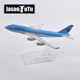 JASON TUTU 16cm Korean Air Boeing 747 Plane Model Aircraft Diecast Metal 1/400 Scale Aeroplane Gift Collection Drop 220418