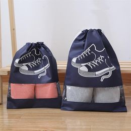 drawstring bag size Canada - New 2 Sizes Waterproof Shoes Bag Travel Portable Shoe Storage Bag sneaker Pocket Tote Drawstring Bags Non-Woven Organizador253I