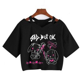 Summer Crop Tops V-neck Punk Gothic Clothing Tee Harajuku Sexy Short Sleeve T-shirts Streetwear Top Women Aesthetics