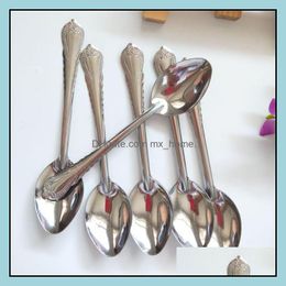 Wholesale Stainless Steel Long Handle Spoon Flatware Home School El Spoons Kids Baby Rice Scoop Drop Delivery 2021 Kitchen Dining Bar Gar