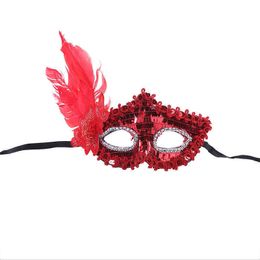 Women Girls Feather Masquerade Eye Mask Sequins Prom Mask Halloween Party Cosplay Costume Wedding Decoration Props Half Face Eyes Masks Veren Maskerade Oogmasker