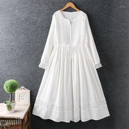 Lamtrip Round Circle Lace Stitch Single Breasted Fairly French Romantic Long Sleeve Dress 2022 Spring Casual Dresses