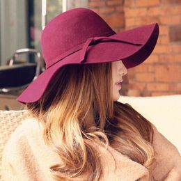 Berets Chapeau Casual Fedora Cap Wide Brimmed Dome Hats High Quality Wool Floppy Hat Womens Black Cloche HatsBerets