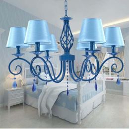 Pendant Lamps Home & Garden Blue Crystal Chandelier Cloth Shade Kid's Dressing Room Lighting Dining Bedroom Chandeliers LamparasPend