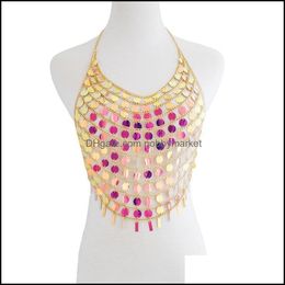 Other Body Jewelry Sexy Metal Chain Necklace Women Summer Beach Halter Shirt Colorf Sequins Cropped Nightclub Queen Party Top Bra Drop Deliv