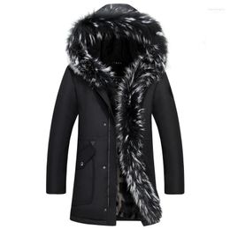 Men's Down & Parkas Men Fashion Fur Slim Winter 4XL 5XL Warm Jacket Collar Hooded Fleece Lined Jackets And Coats Black Green Kare22