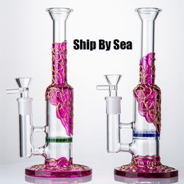 Ship By Sea Heady Glass Bong Charm Purple Hookahs Dab Rig Comb Perc Water Pipe Beautiful Colored Oil Rigs Hookah Pipes WP533