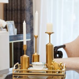 Metal Candlestick Holder Wedding Luxury Table Romantic Decorations Year Party Pillar Candle Gold Scandin Style Y200109