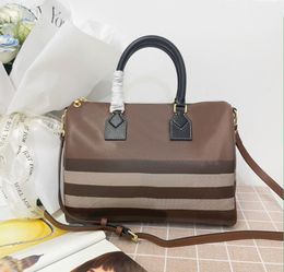 7A Designer handbag mens women luxury 30cm Travel Bag Fashion shoulder bag Italian refined bowling bag high quality Striped Plaid cross body pillow bags padlock