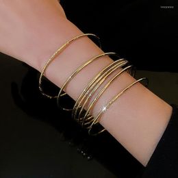 Bangle 8PCS/SET Gold Colour Bracelet Multilayer Metal Wires Strings Geometric Round Circle Tassel Female JewelryBangle Inte22