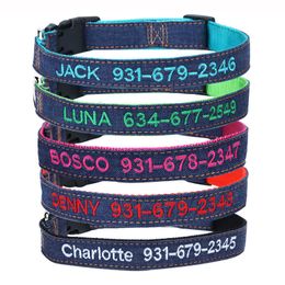 Custom Embroidery Dog Puppy Collar Tough jeans Personalized Dog Tag Chain Phone Name ID Collar for big large little poodles dog 201030