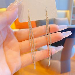 Dangle & Chandelier Korean Tassel Long Earrings With Shinning Rhinestones 2022 New Simple Beautiful Earings