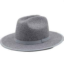 New Men Women Jazz Fedora Hat Simple Woolen Bowler Hat Wide Flat Brim Soft Felt Cap Outdoor Travel Performance Party Hat