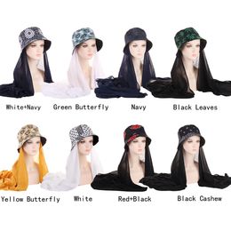 Summer Print Muslim Bucket Hat Women Chiffon Hijab With Bucket Hat Fisherman Cap Ready To Wear Instant Sports Sun Protection Hat