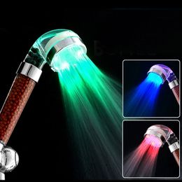 Selling LED Anion Shower SPA Head Pressurized Water Saving Temperature Control Colorful Handheld Big Rain Y200321