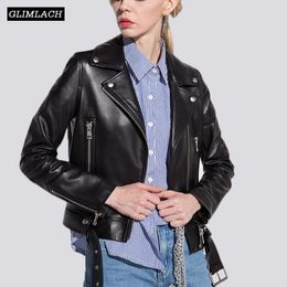 Women Sheepskin Genuine Leather Jackets Autumn Winter Slim Motorcycle Real Leather Coats With Belt Biker Jackets Chaqueta Mujer 201030