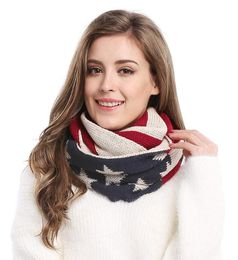 american flag loop Australia - Scarves Unisex Thick Warm US American Flag Winter Knit Infinity Circle Scarf Loop For Woman Man 10076