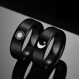 Wedding Rings Simple Moon Sun Couple For Lover's Black Stainless Steel Women Men Ring Valentine's Day Gifts A Drop