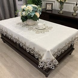 Rectangle cloth Luxury Embroidery Lace Cover Flower Elegant Hollow Out Table Cloth s dinning table decoration 220629