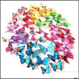 12Pcs/Lot 3D Butterfly Fridge Magnets Home Decor Decorative Refrigerator Stickers Colour Stereoscopic Wall Sticker Decoration Drop Delivery 2