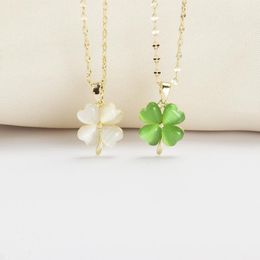 Qsvp Pendant Necklaces Lucky Clover Necklace for Women Gold Colour Chain Pendants Plant Jewellery Good Quality Girlfriend Gifts Fashion Acces