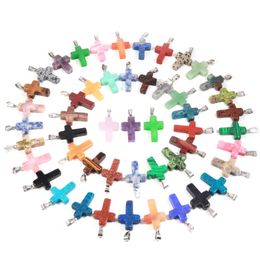 Natural Crystal Stone Cross Pendants Necklace Rose Quartz Charms Beads For Jewellery Making Earring Gemstone