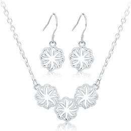 925 Silber Schmucksets für Frauen schöne Blumen Halskette Ohrringe Mode Hochzeit Party Geschenke Brautschmuck