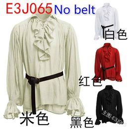 Men's Casual Shirts Plus Size Men Pirate Costume Halloween Medieval Renaissance Gothic Colonial Vampire Gentle Shirt Blouse Tops Without Bel