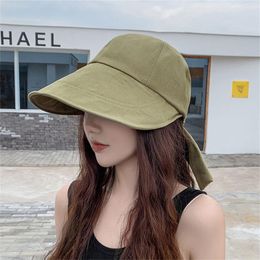 Wide Brim Hats Sun Bow Large Hat Summer Uv Protection Thin Beach Fisherman's Casual Ladies Cap Casquette FemmeWide