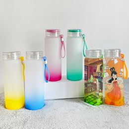 17oz Sublimation Glass Tumbler Gradient Color Creative Sequins Bottle Summer Drinkware with Acrylic lid and handle belt
