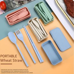 disposable china Canada - Dinnerware Sets Spoon Fork Chopsticks Set Wheat Straw 4PCS Set Lunch Tableware Detachable Cutlery Portable Travel Kitchen AccessoriesDinnerw