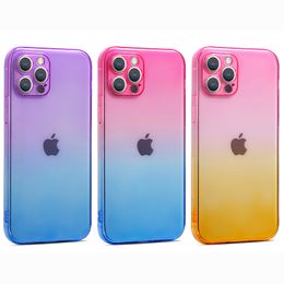 Gradient Dual Colour Transparent TPU Shockproof Case Anti Shock Clear Camera Protector For iPhone 13 12 11 Pro Max XR XS 8 Plus Samsung S21 FE S22 Ultra A22 A32 A52 A72