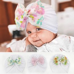 Caps & Hats Flower Print Baby Beanies Bohemian Double Layers Folded Knotted Turban Born Pography Props Fashion Kids HeadwrapsCaps