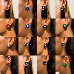 Stud 2022 Vintage Drip Oil Imitation Pearls Color Contrast Heart Geometry Square Oval Earrings For Women JewelryStud