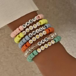 Bangle 6Pcs/Set Boho Colourful Beads English Letter Babe Happy Smile Honey Rad Sunny Chain Charm Bracelet Fashion JewelryBangle