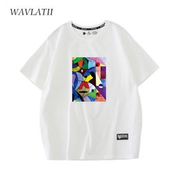 WAVLATII Abstract Print Women Cotton T Shirts Female White Casual Short Sleeve Summer Green Tees Tops WT2217 220615