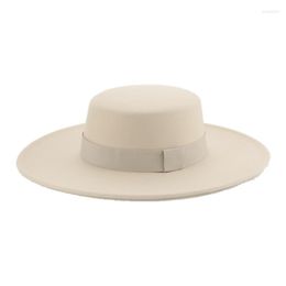 Berets Women's Hat Fedora Big Brim Flat Ribbon Band Bowknot Men's Beige Wedding Formal Pamelas Y Tocados Para BodasBerets Wend22