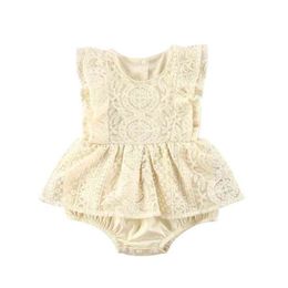 2021 0-24M Cute Infant Baby Girl Playsuit Summer New Flower Lace Sleeveless Fly Sleeve Tutu Romper G220521