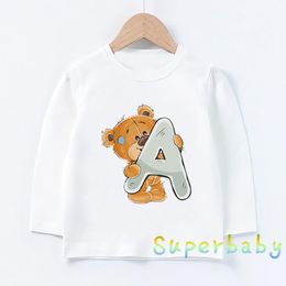 T-shirts Cute Bear Name Letter Print Cartoon Kids Funny Summer Casual Long Sleeve Baby Boys T Shirt Children Tops Girls ClothesT-shirtsT-shi