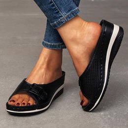 Sandals Plus Size 43 Wedges Slippers Women 2022 Summer Buckle Peep Toe Woman Comfy Non Slip Beach Flip Flops FemaleSandals