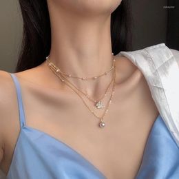 Pendant Necklaces Shiny Butterfly Necklace Ladies Exquisite Double Layer Clavicle Chain Jewellery For GiftPendant Sidn22