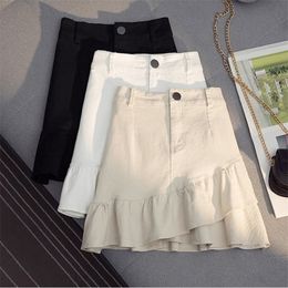 Summer Women's Korean Fashion Denim All-Match High Waist Slim Sexy Girl Mini Lotus Leaf Skirt 220322