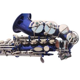 Quality Soprano Saxophone curved saxophone sky blue B musical instrument with mouthpiece Reed case