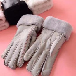 Five Fingers Gloves Suture Print Five-Finger Cotton Leather Soft Warmer Winter Outdoor Cycling Driving Hiking Travel Hand Protection Wear