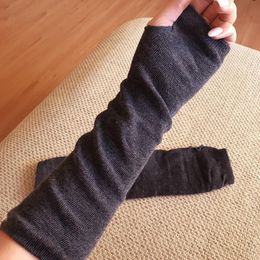 Elbow & Knee Pads Fashion Lady Knitted Long Fingerless Gloves Women Wrist Arm Hand Warmer Winter Solid Strip Warm Ladies Accessories