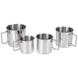 4PCS Stainless Steel Cups Set Camp Kitchen Stackable Drinking Water Cups Mugs with Foldable Handles for Home Outdoor Camping Backpacking